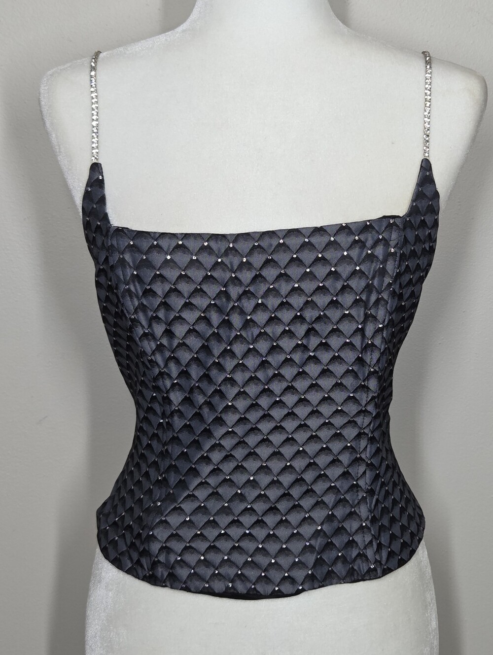 Vtg 90s Niki Livas Bustier Corset Top Rhinestone Straps Back Zip 10 Fairy Grunge